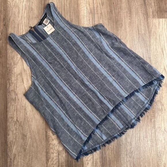 NWT Supply & Demand Women's Striped Linen Fringe Sleeveless Tank Top Blue Medium - Picture 1 of 14